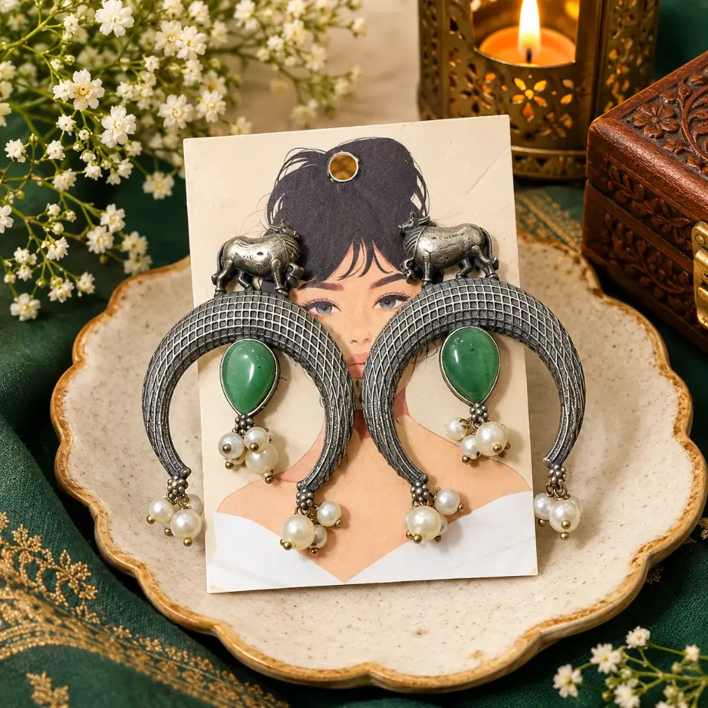 Antique German Silver Green Stone Earrings