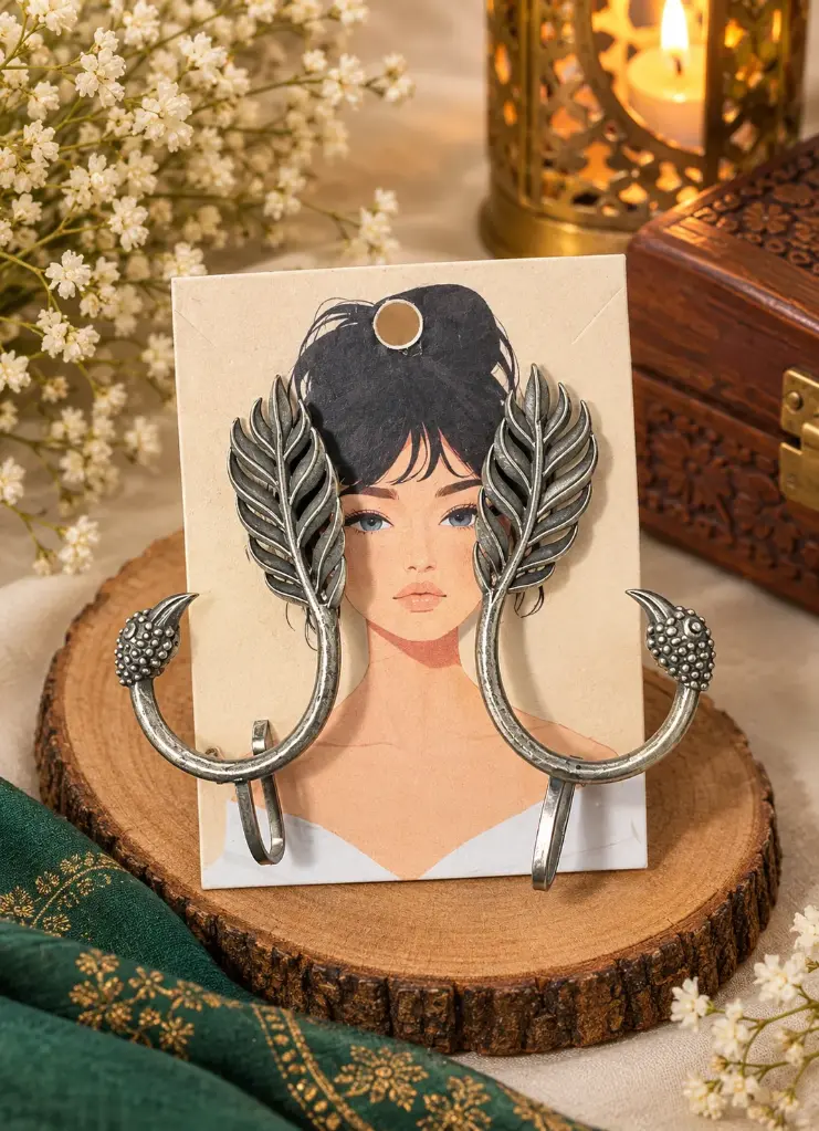 Designer Antique Silver Leaf Statement Earrings