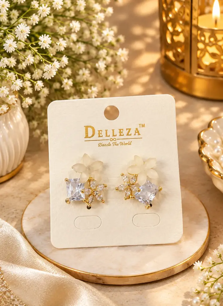 Rose Gold Floral Crystal Stud Earrings