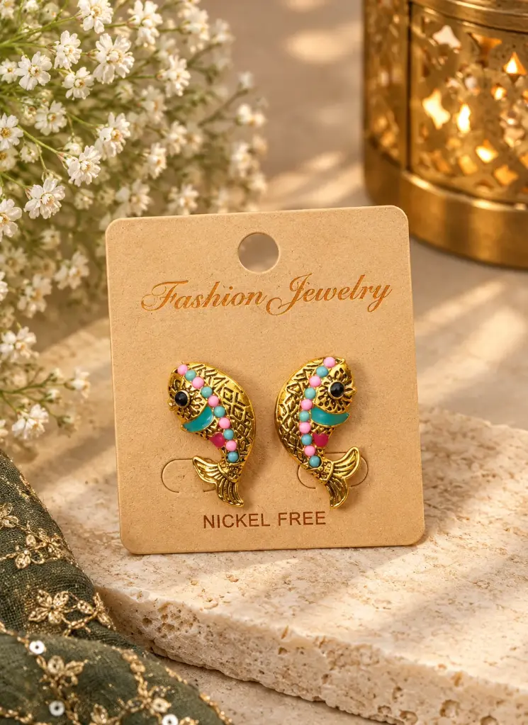 Royal Gold Multicolor Fish Design Earrings