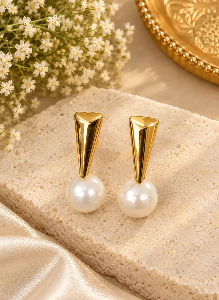 Luxury Gold Geometric Pearl Drop Earrings