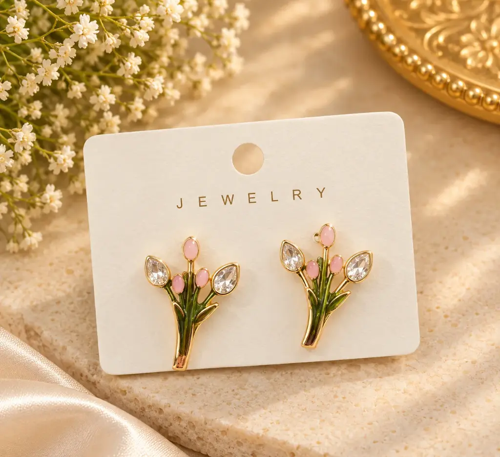 Pink Petal Gold-Tone Stud Earrings