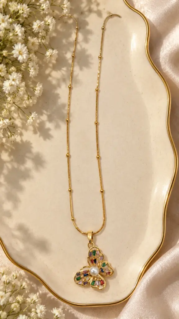 Gold Multicolor Flower Pendant Necklace