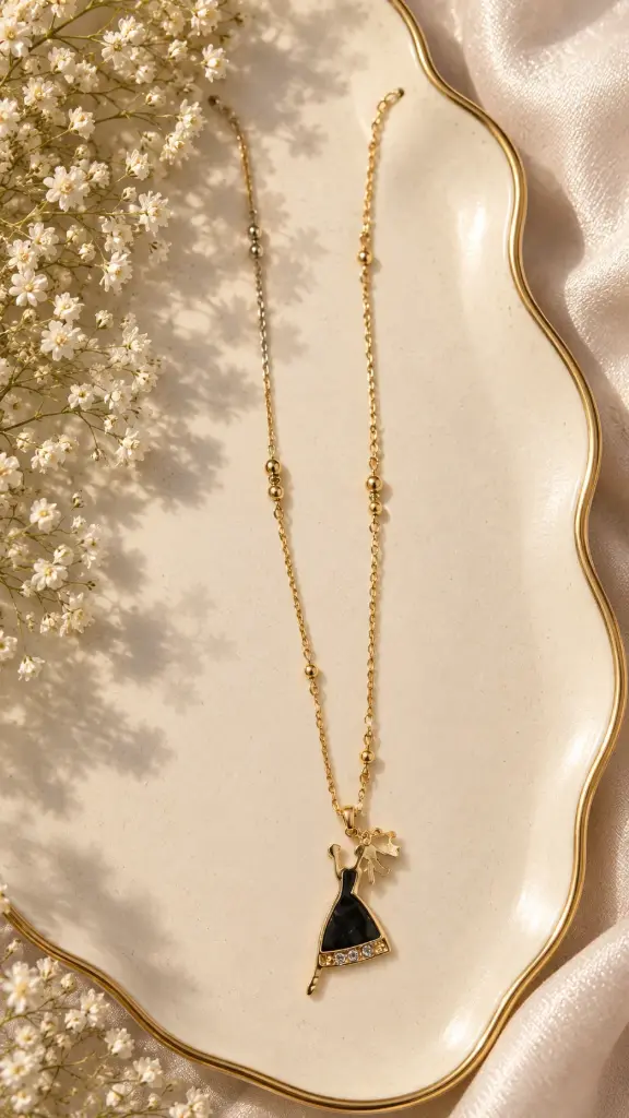 Gold and Black Elegant Dress Pendant Necklace