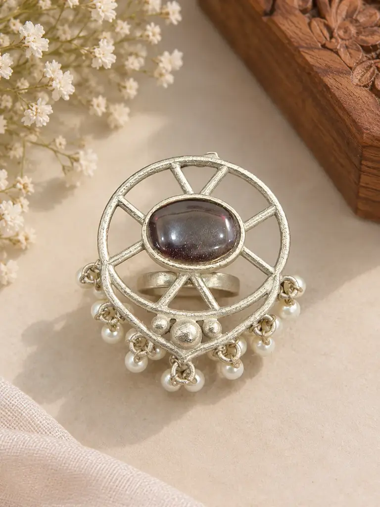 Vintage German Silver Smoky Stone Ring
